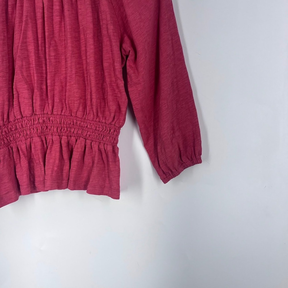 Marine Layer Womens Christiana Knit Top Cotton Slub Smocked Peplum Top Size XS - Picture 8 of 14